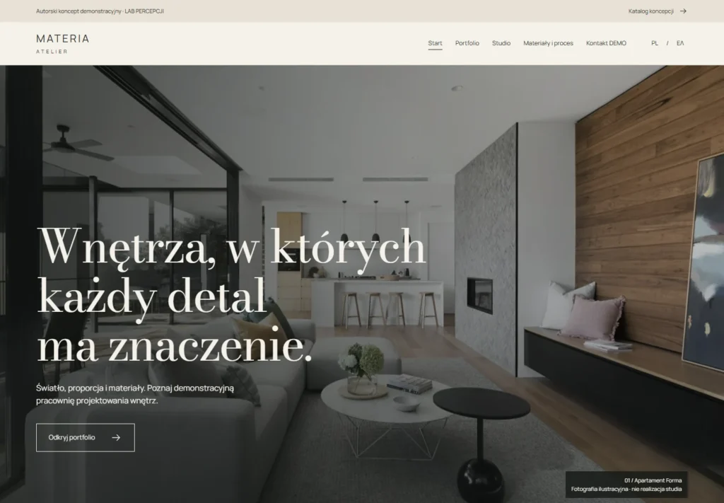 MATERIA ATELIER — premium strona dla studia wnętrz