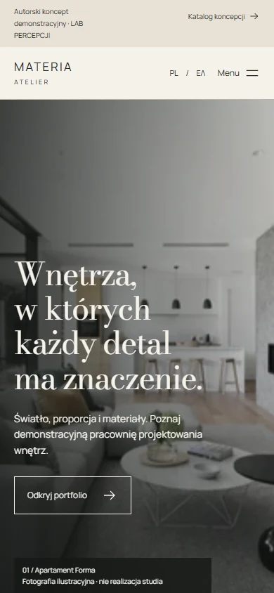 MATERIA ATELIER — widok mobilny