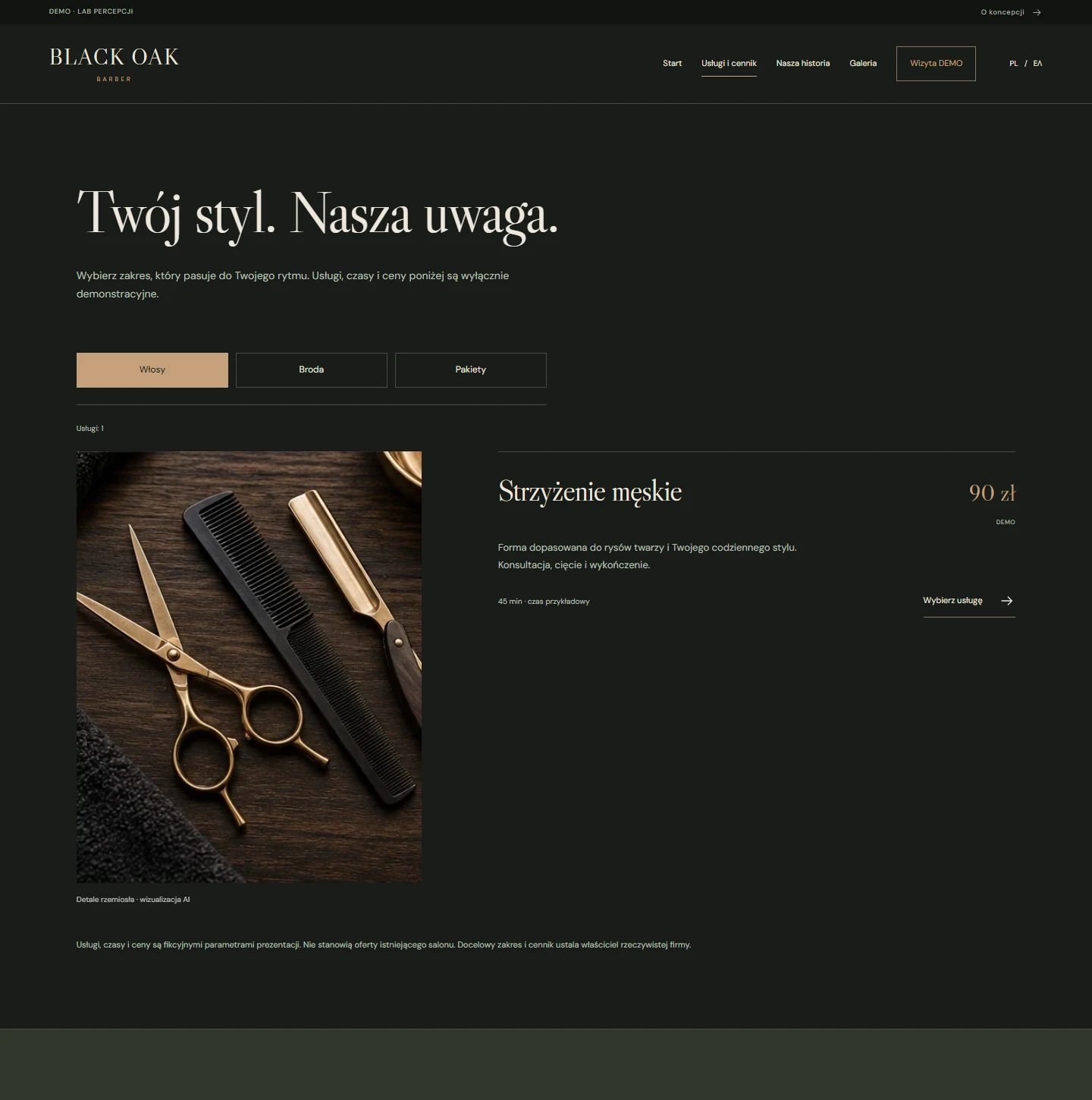 BLACK OAK — interaktywny cennik na komputerze