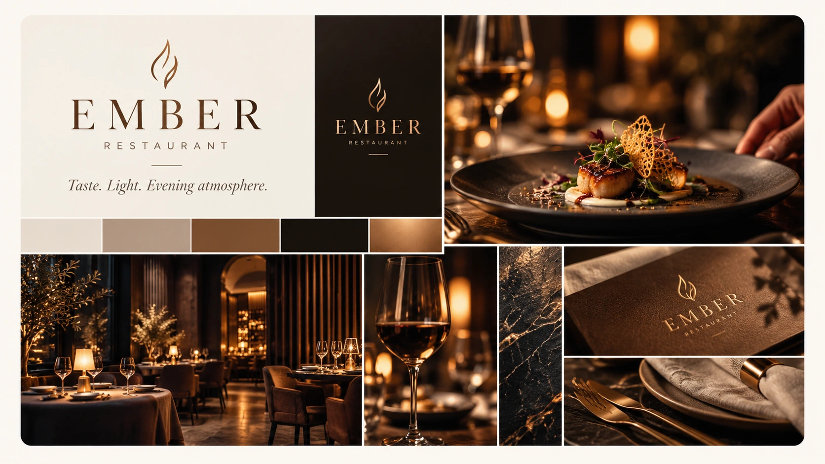 EMBER — plansza marki: logo, kolory i ilustracje koncepcyjne. Projekt demonstracyjny LAB PERCEPCJI.
