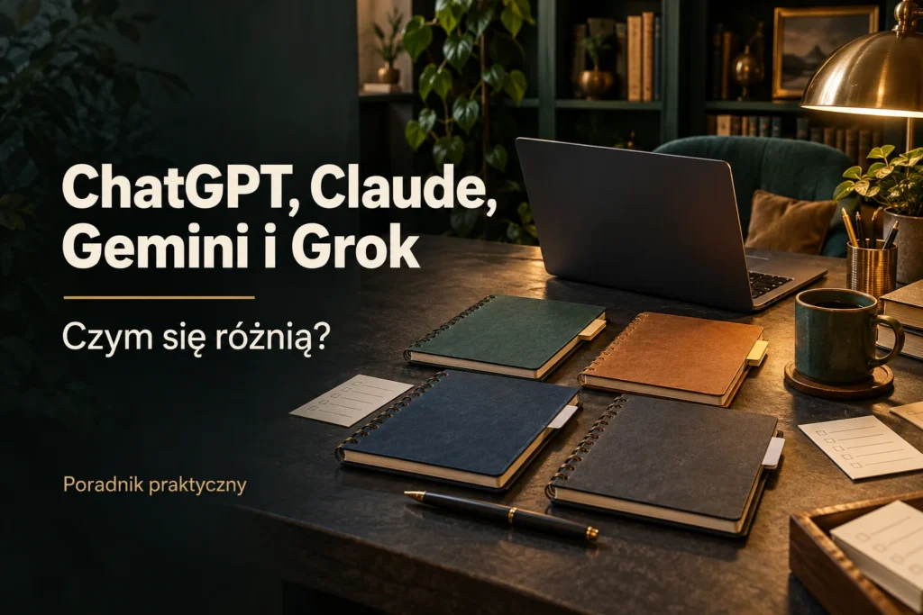 Okładka poradnika: ChatGPT, Claude, Gemini, Grok — czym się różnią?
