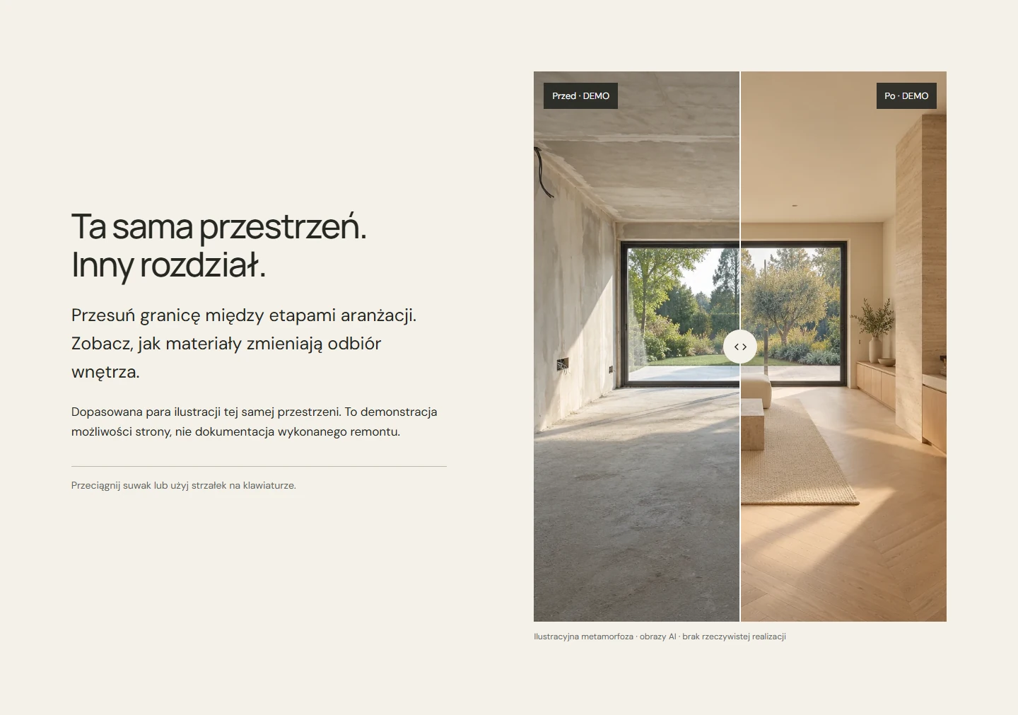 MATERIA HOUSE — porównanie przed i po DEMO na komputerze