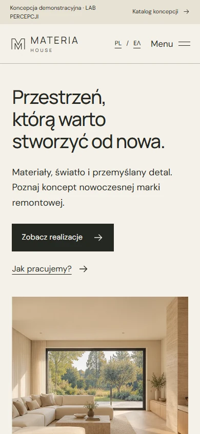 MATERIA HOUSE — widok mobilny