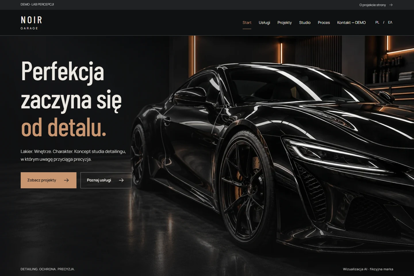 NOIR GARAGE — rzeczywisty podgląd demo PL
