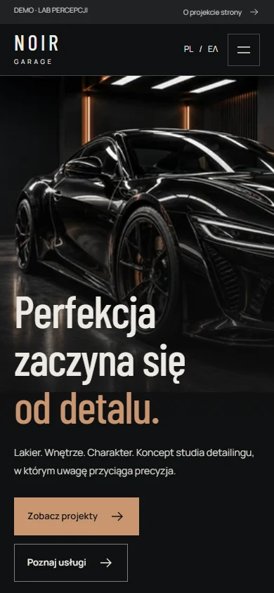 NOIR GARAGE — rzeczywisty widok mobile